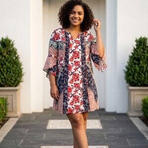 Cato Work Dress Ruffled Bell Sleeve Shift Feminine Bohemian Wedding Guest Formal